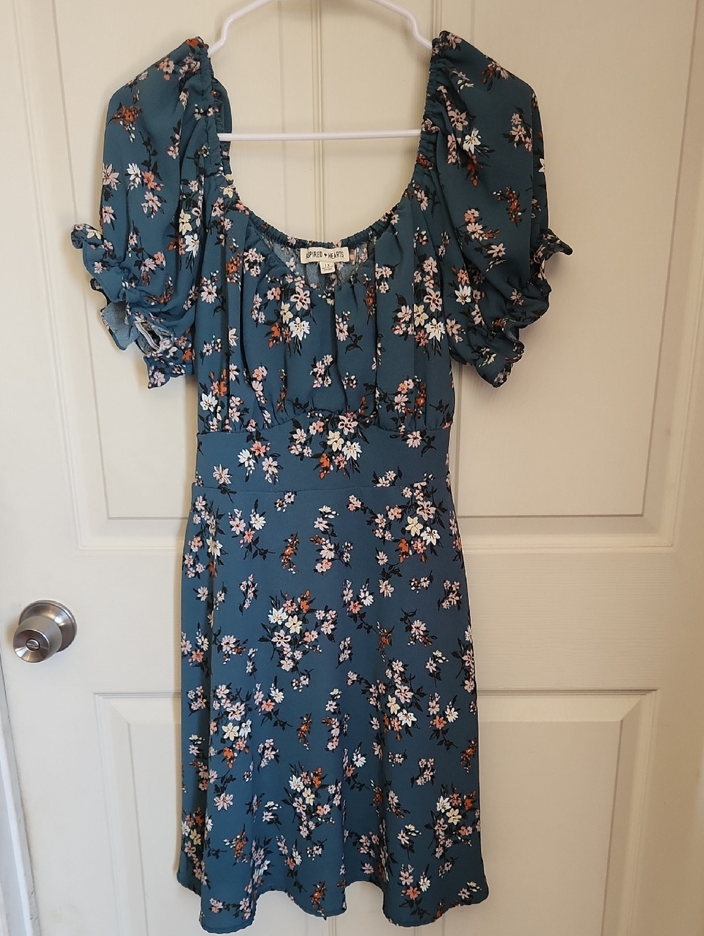 Inspired Hearts Floral Puff-Sleeve Midi Dress